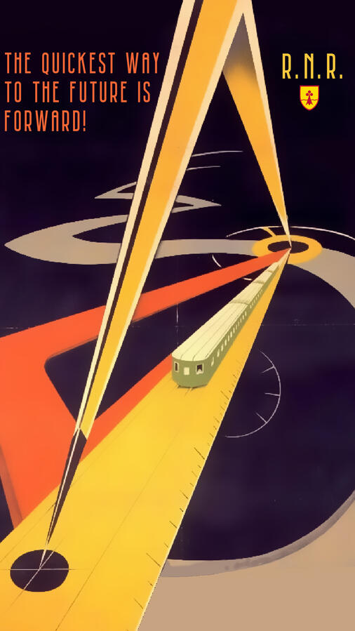In-universe advertisement poster - Royal Network of Railways. In-universe advertisement poster - Royal Network of Railways.
